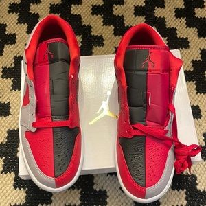 Women’s Air Jordan 1 Low SE. Gym Red, Grey Black.